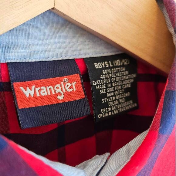 Wrangler Boys Long Sleeve Plaid Button Down Shirt Size Large (10/12) - Picture 5 of 8